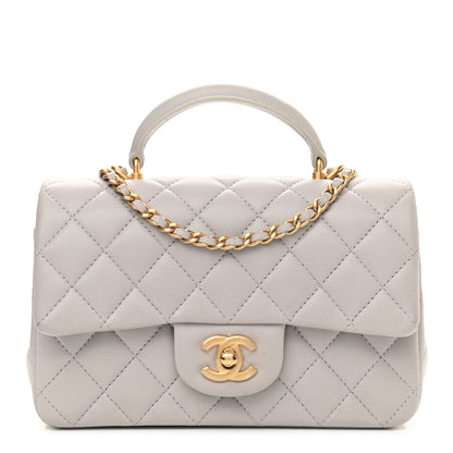 Chanel Lambskin Quilted Mini Top Handle Rectangular Flap Grey 1 of 11