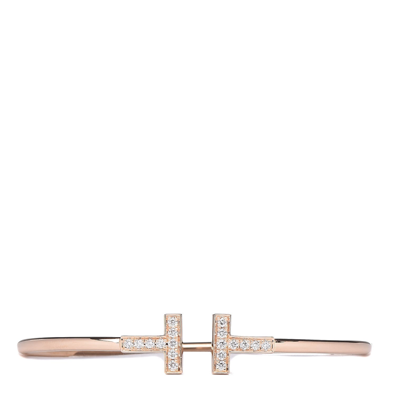 Tiffany 18K Rose Gold Diamond T Wire Bracelet 1 of 5