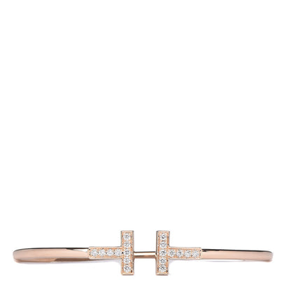 Tiffany 18K Rose Gold Diamond T Wire Bracelet 1 of 5