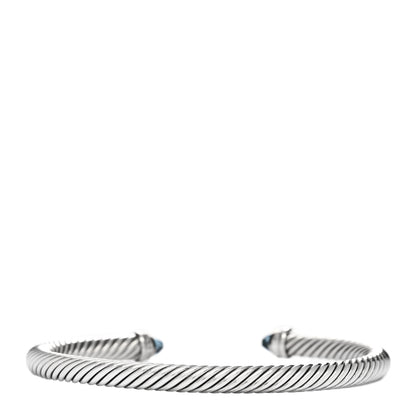 David Yurman Sterling Silver Diamond Blue Topaz 5mm Cable Classics Bracelet 2 of 3