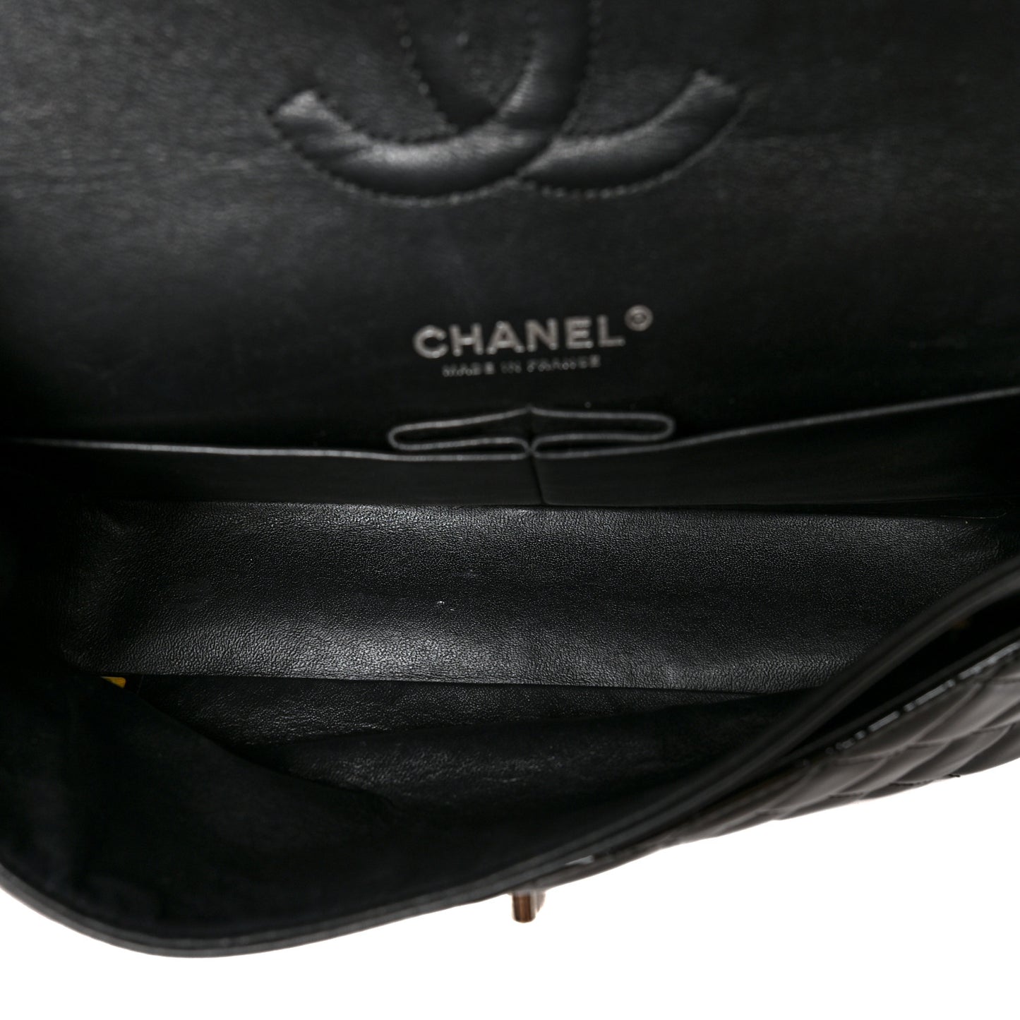 Patent Quilted Medium Double Flap Black