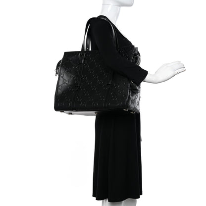 Gucci Calfskin GG Tennis Embossed Tote Bag Black 2 of 10