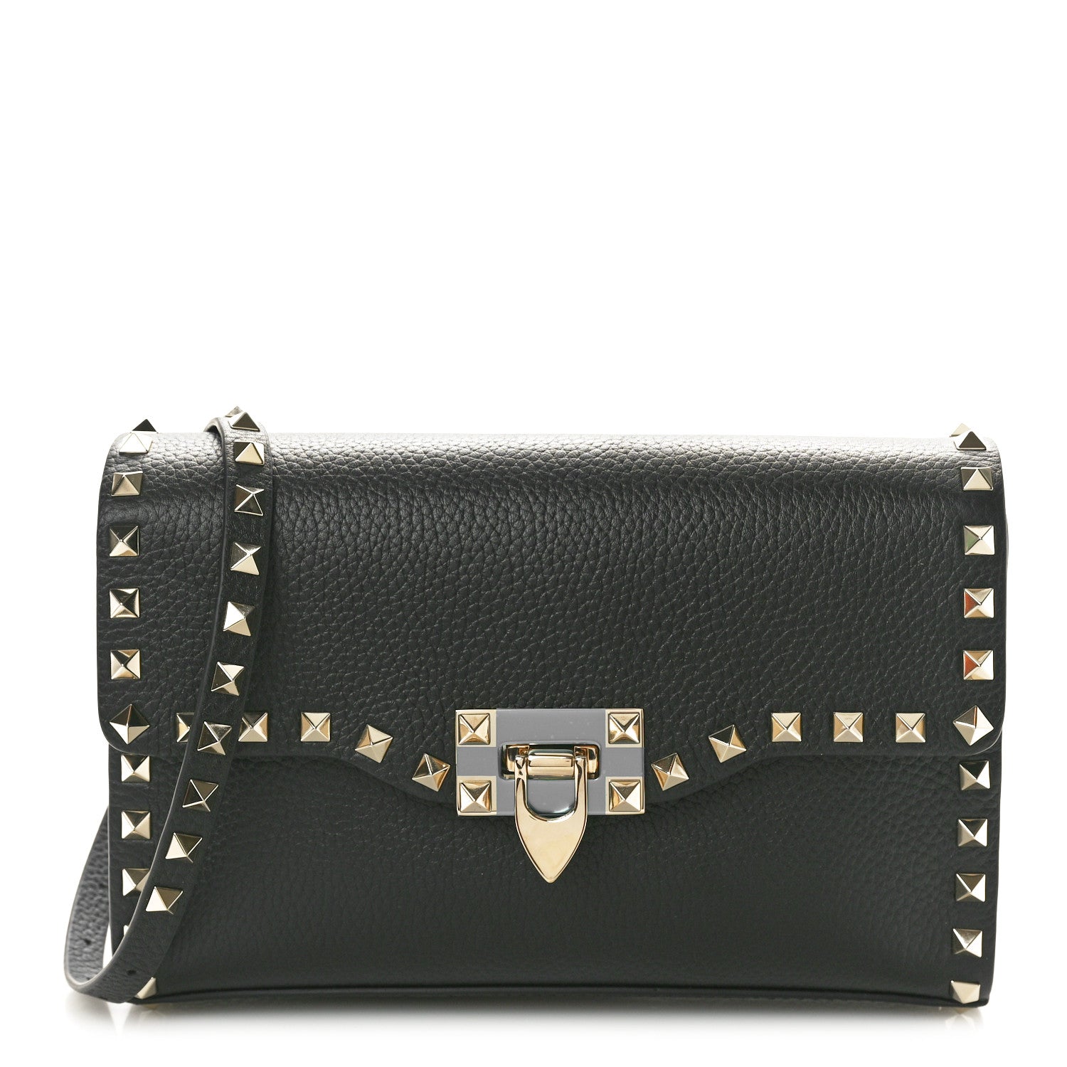 Valentino Garavani Pebbled Calfskin Medium Rockstud Flip Lock Crossbody Bag Black 1 of 9
