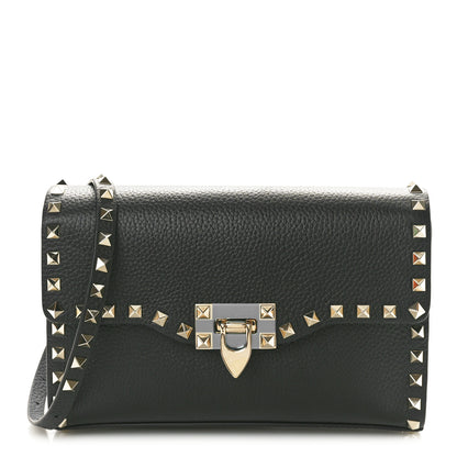 Valentino Garavani Pebbled Calfskin Medium Rockstud Flip Lock Crossbody Bag Black 1 of 9