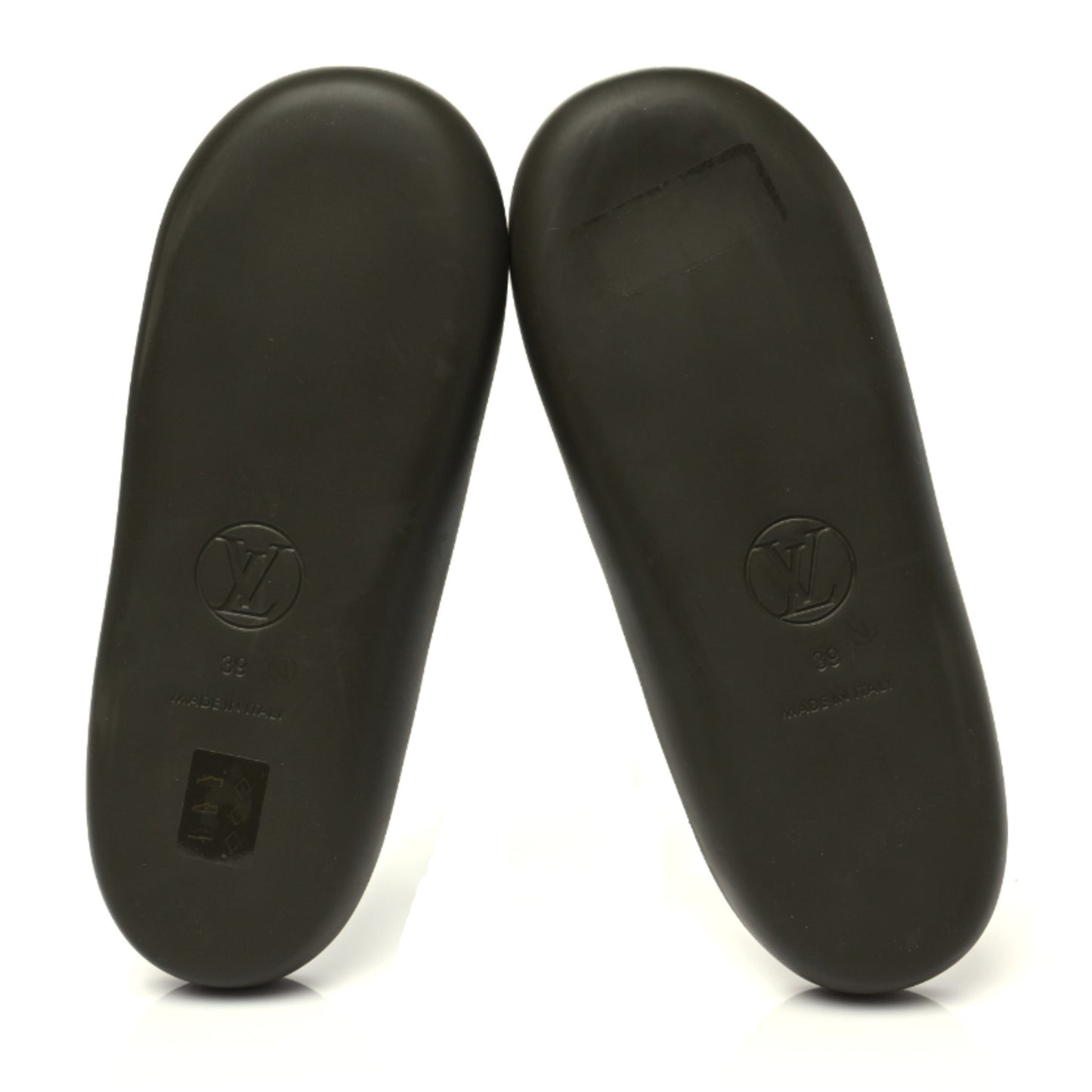 Rubber Monogram Embossed Sunbath Flat Mule 39 Kaki