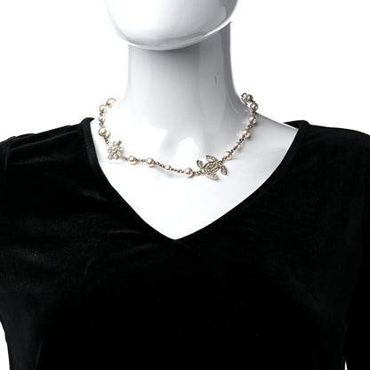 Chanel Crystal Baguette Pearl CC Cross Short Necklace Gold 2 of 5