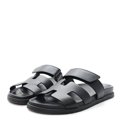 Hermes Calfskin Womens Chypre Sandals 37.5 Black 4 of 10