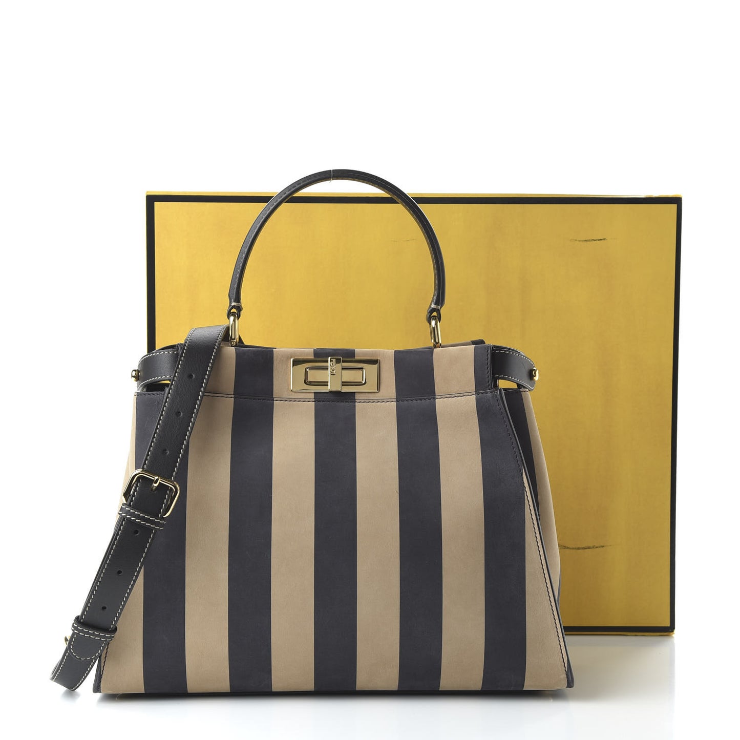 Vitello Nabuk Seta Pequin Medium Peekaboo Iconic Satchel Tobacco Moro Ebano