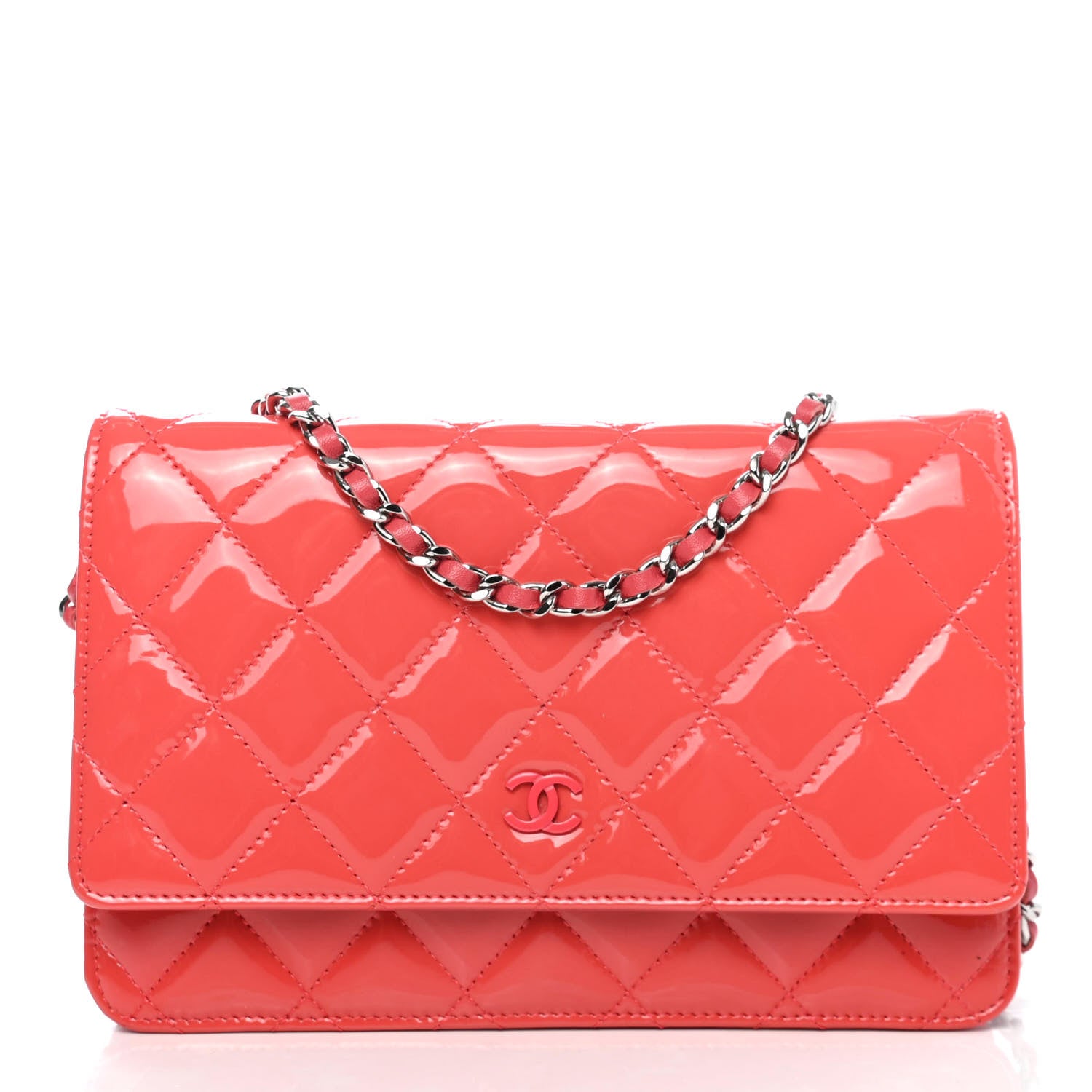 Chanel Patent Quilted Wallet On Chain WOC Dark Pink 1 of 4