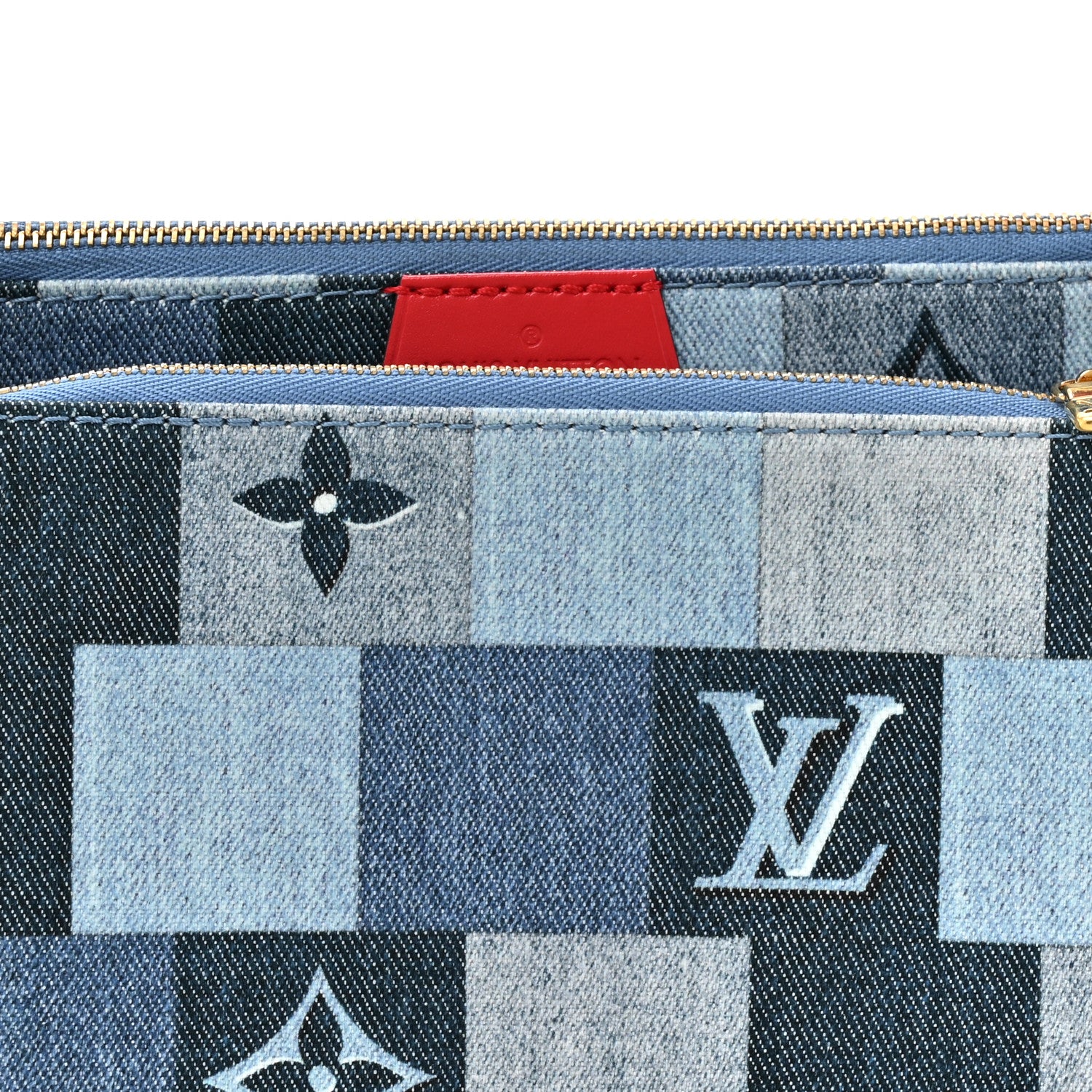Louis Vuitton Denim Damier Monogram Patchwork Multi Pochette Accessories Blue Rouge 8 of 10