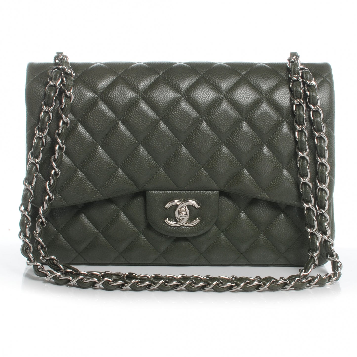 Caviar Jumbo Double Flap Dark Green
