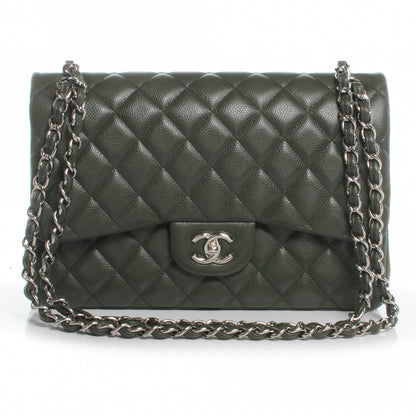 Chanel Caviar Jumbo Double Flap Dark Green 1 of 8