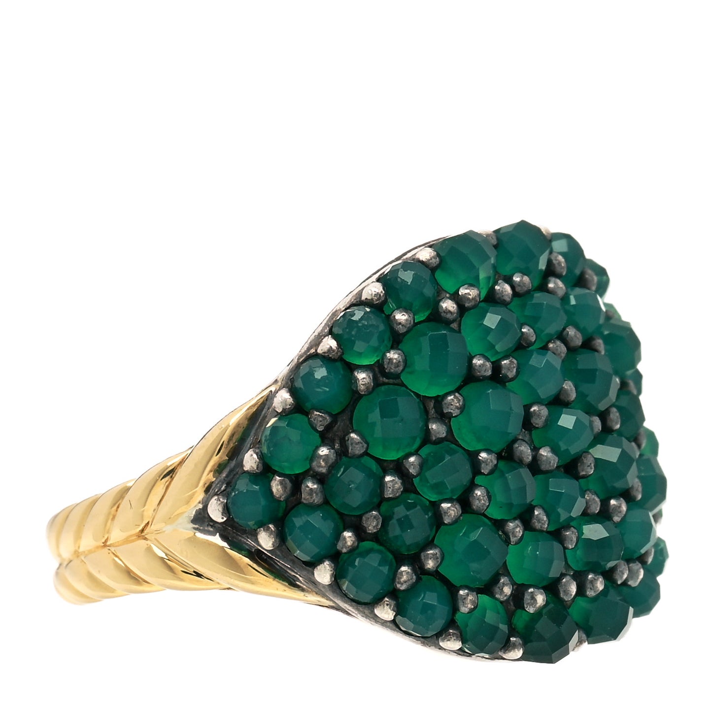 18K Yellow Gold Sterling Silver Green Onyx Osetra Pinky Ring 45 3.25