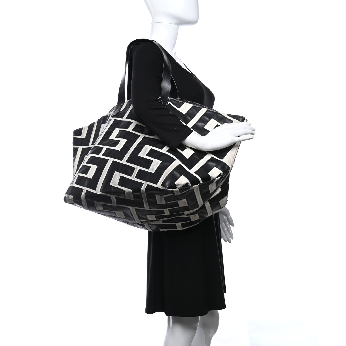 Calfskin Logo Patchwork Cabas Black White