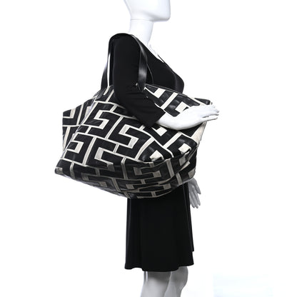 Celine Calfskin Logo Patchwork Cabas Black White 2 of 11