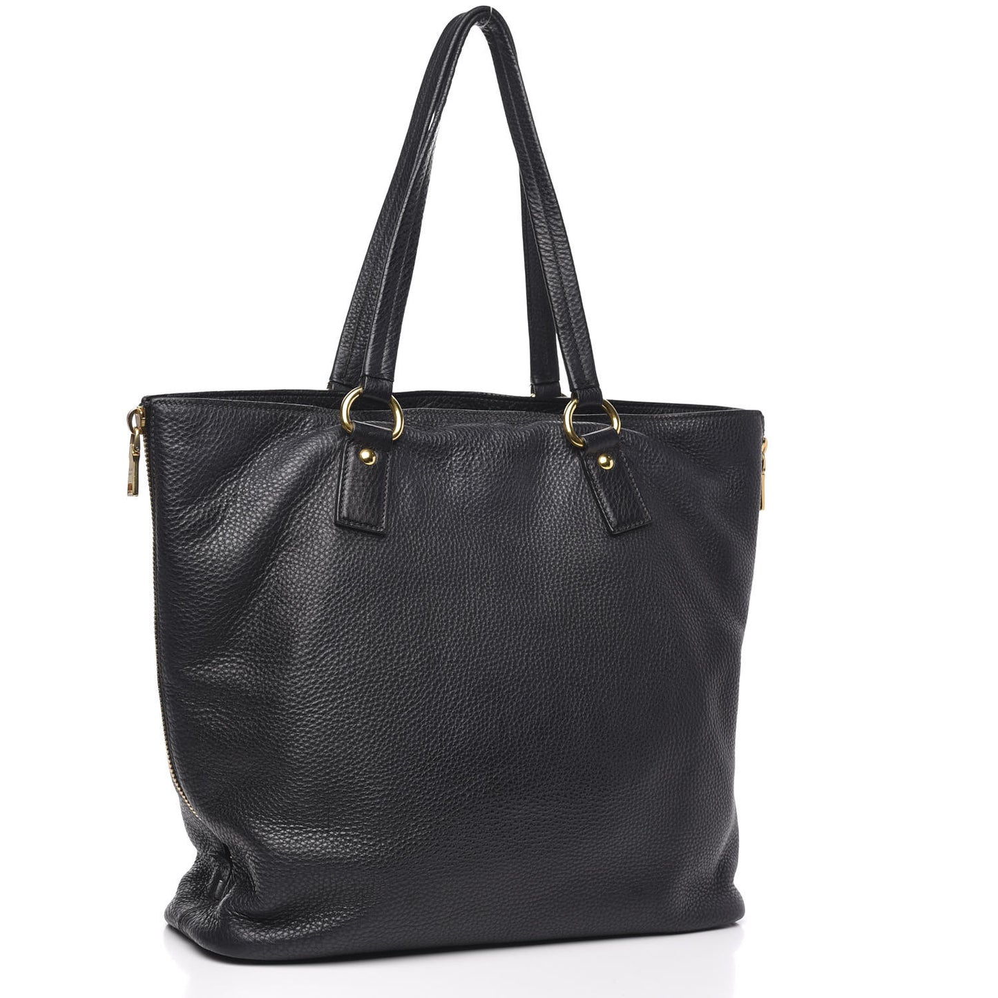 Vitello Daino Side Zip Tote Black