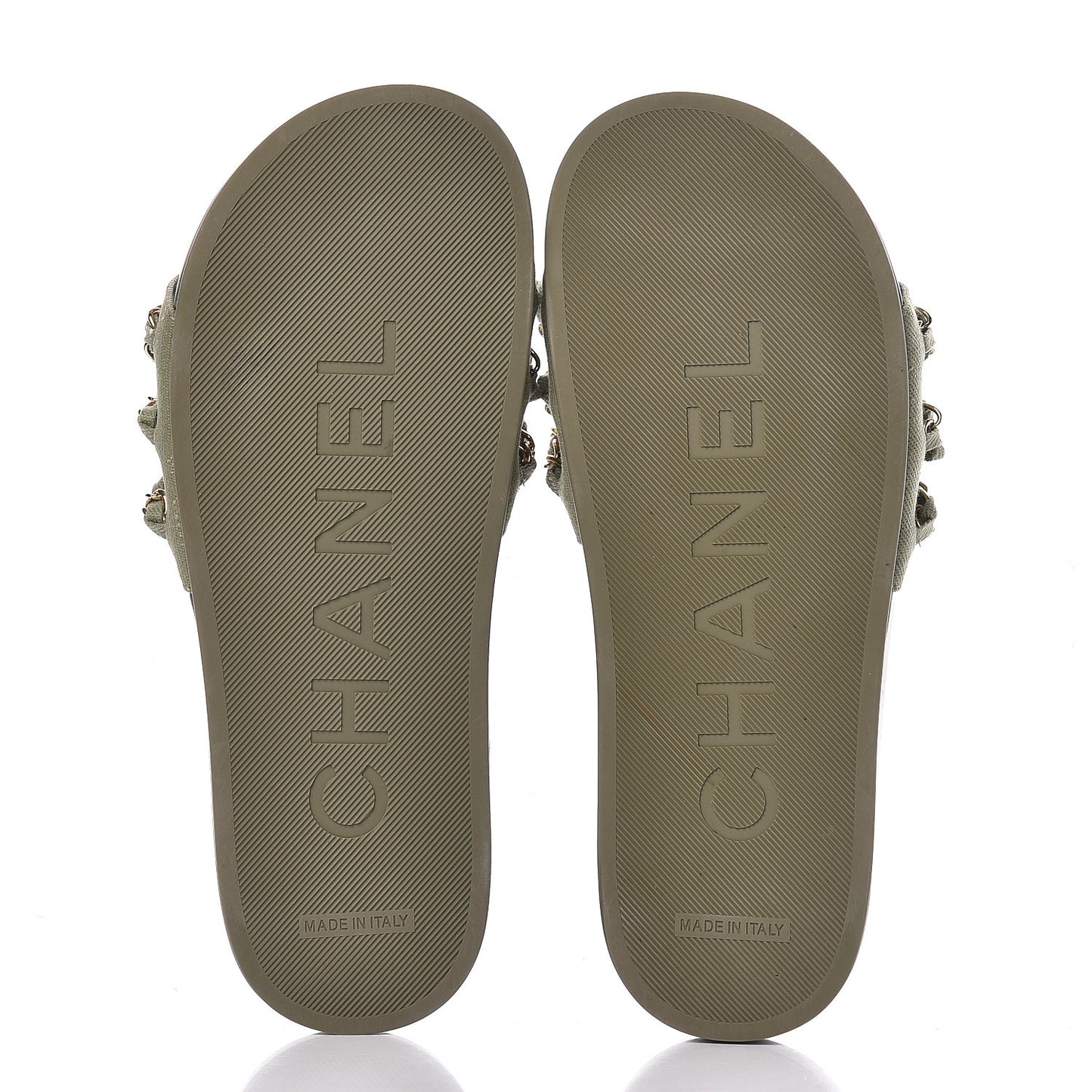 Canvas Chain Flat Sandals 37 Khaki