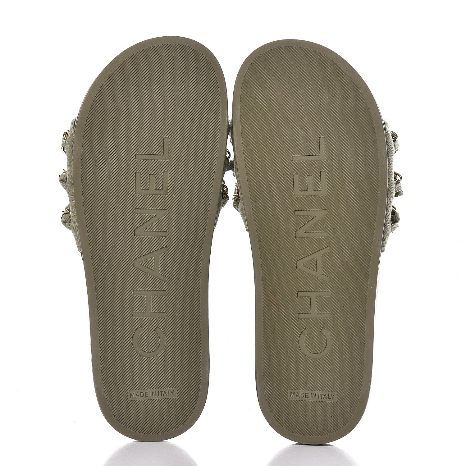 Chanel Canvas Chain Flat Sandals 37 Khaki 6 of 13