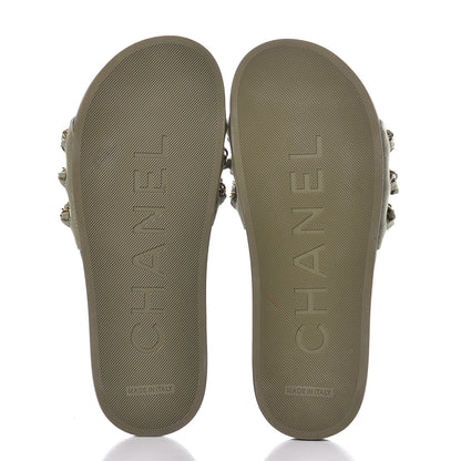Chanel Canvas Chain Flat Sandals 37 Khaki 6 of 13