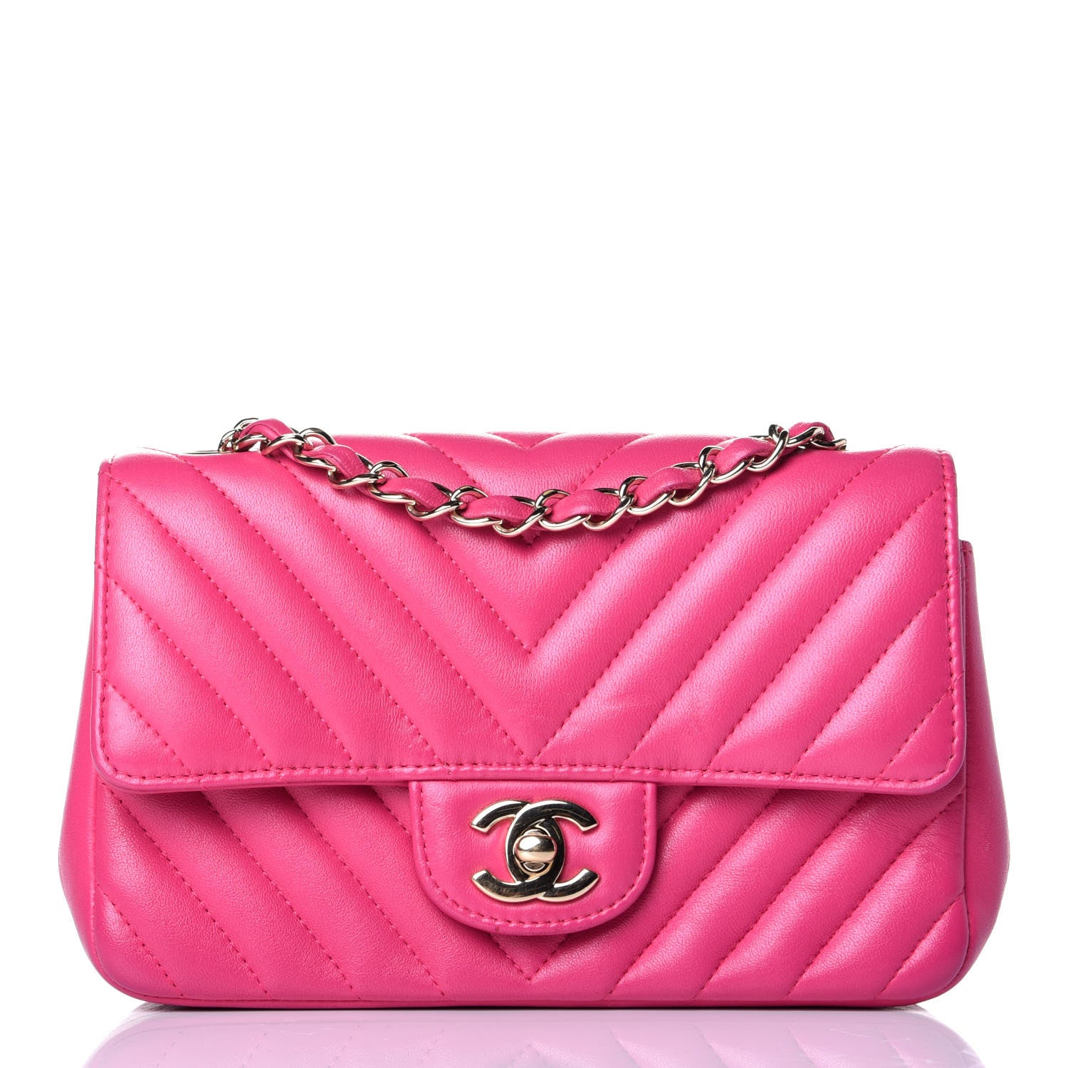 Chanel Lambskin Chevron Quilted Mini Rectangular Flap Dark Pink 1 of 8