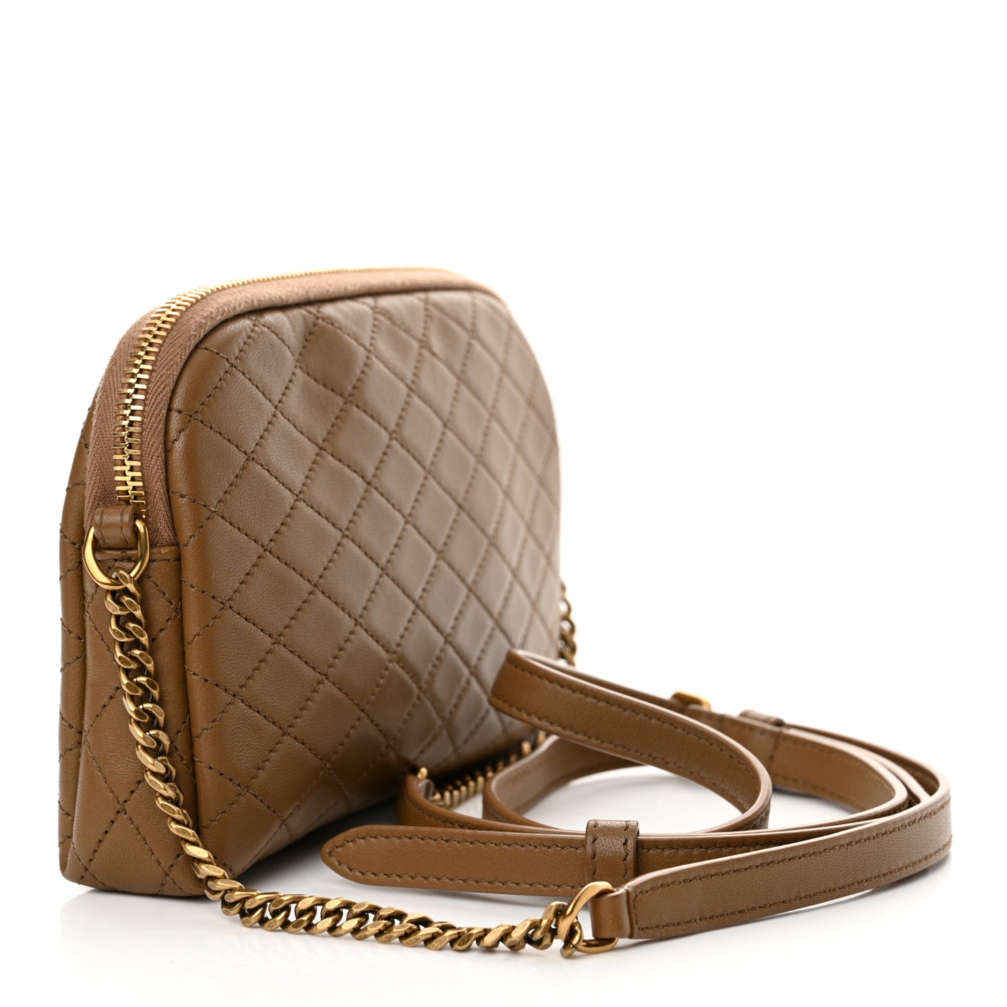 Lambskin Quilted Gaby Zipped Pouch Dark Cork