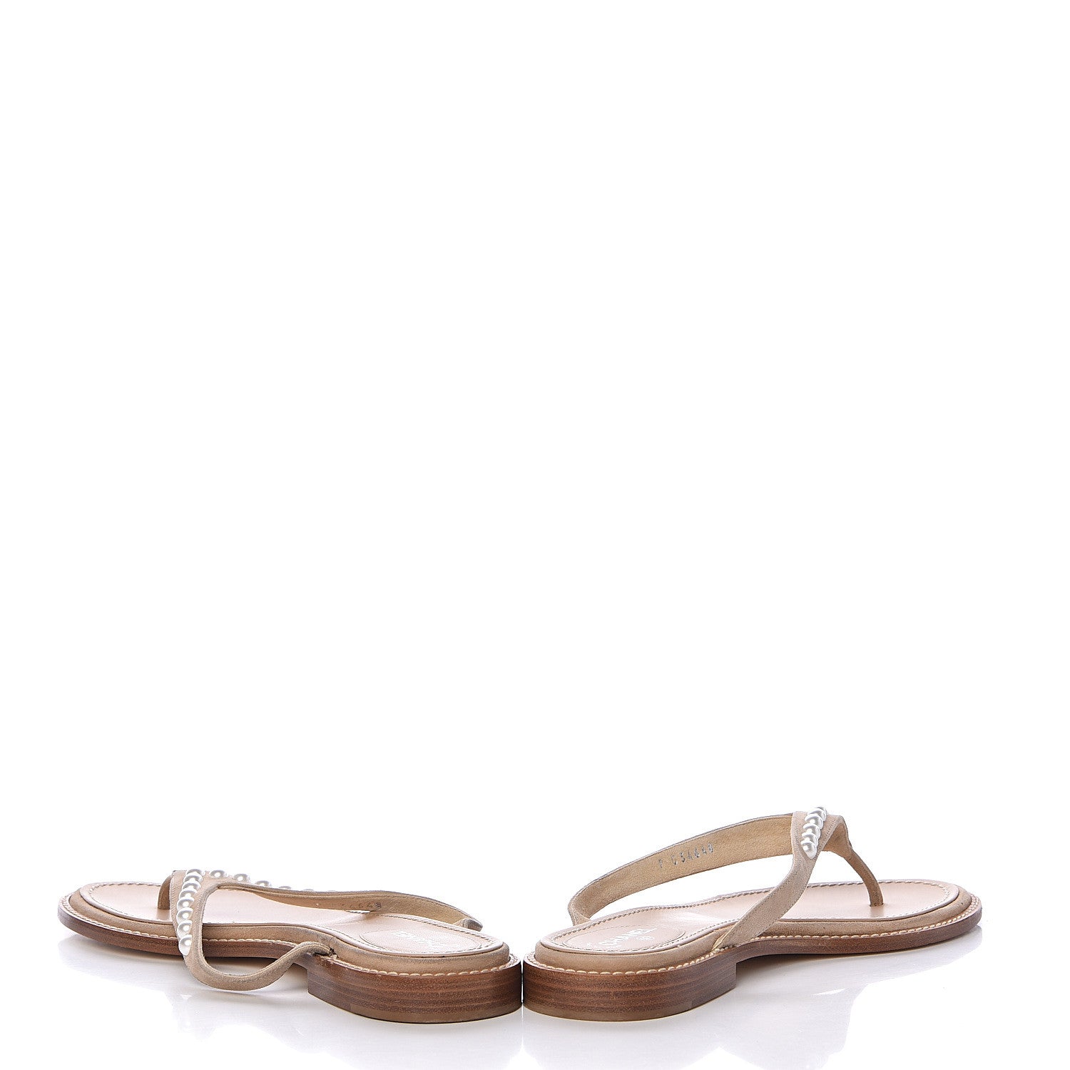 Chanel Suede Pearl Thong Sandals 39 Beige 5 of 19