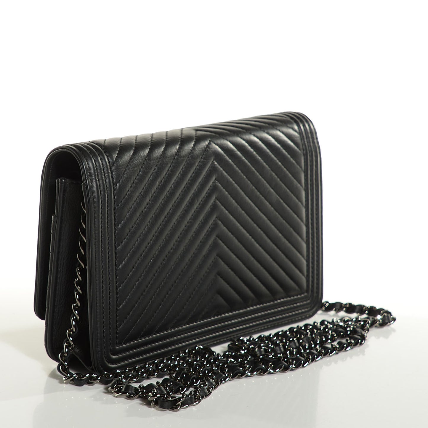 Calfskin Chevron Boy Wallet On Chain WOC Black