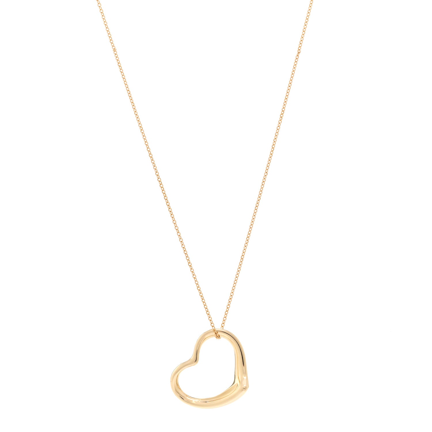 Tiffany 18K Yellow Gold 22mm Elsa Peretti Open Heart Pendant Necklace 1 of 4