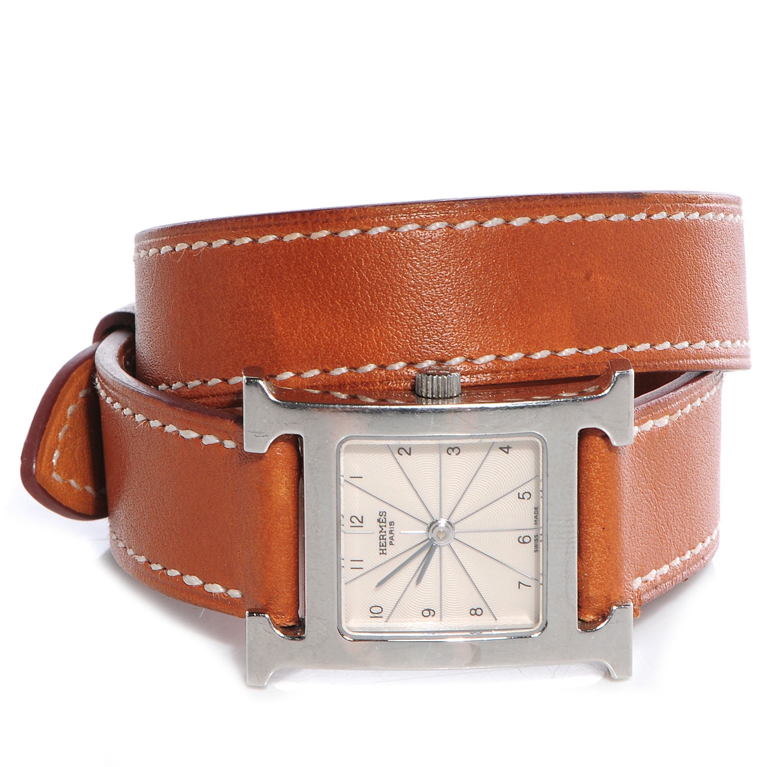 Hermes Stainless Steel Barenia 21mm Heure H Hour Double Tour Quartz Watch Fauve 3 of 8