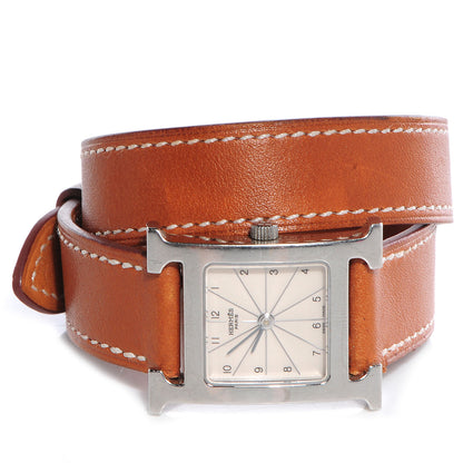 Hermes Stainless Steel Barenia 21mm Heure H Hour Double Tour Quartz Watch Fauve 3 of 8