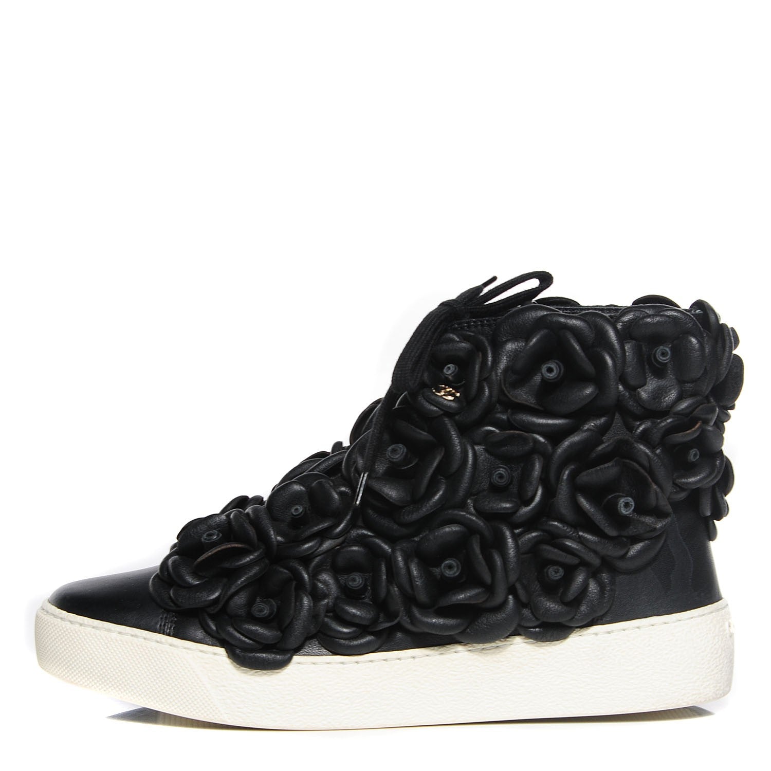 Chanel Calfskin Camellia High Top Sneakers 36 Black 1 of 7