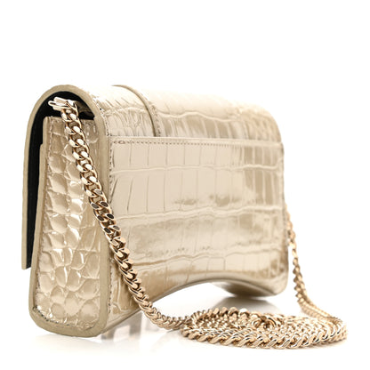 Balenciaga Shiny Calfskin Crocodile Embossed Hourglass Chain Bag Light Gold 3 of 9