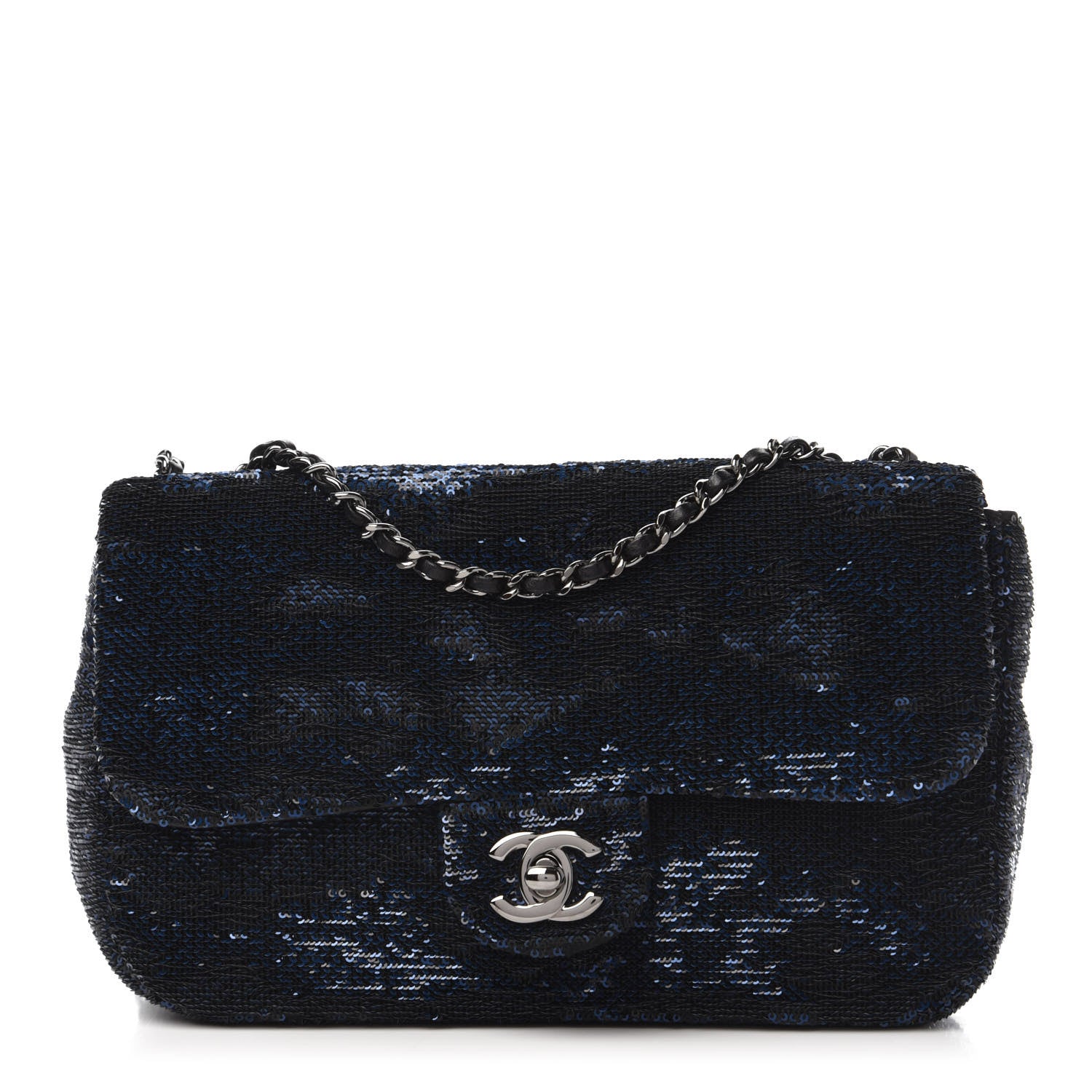 Chanel Sequin Small Single Flap Blue Black 1 of 10