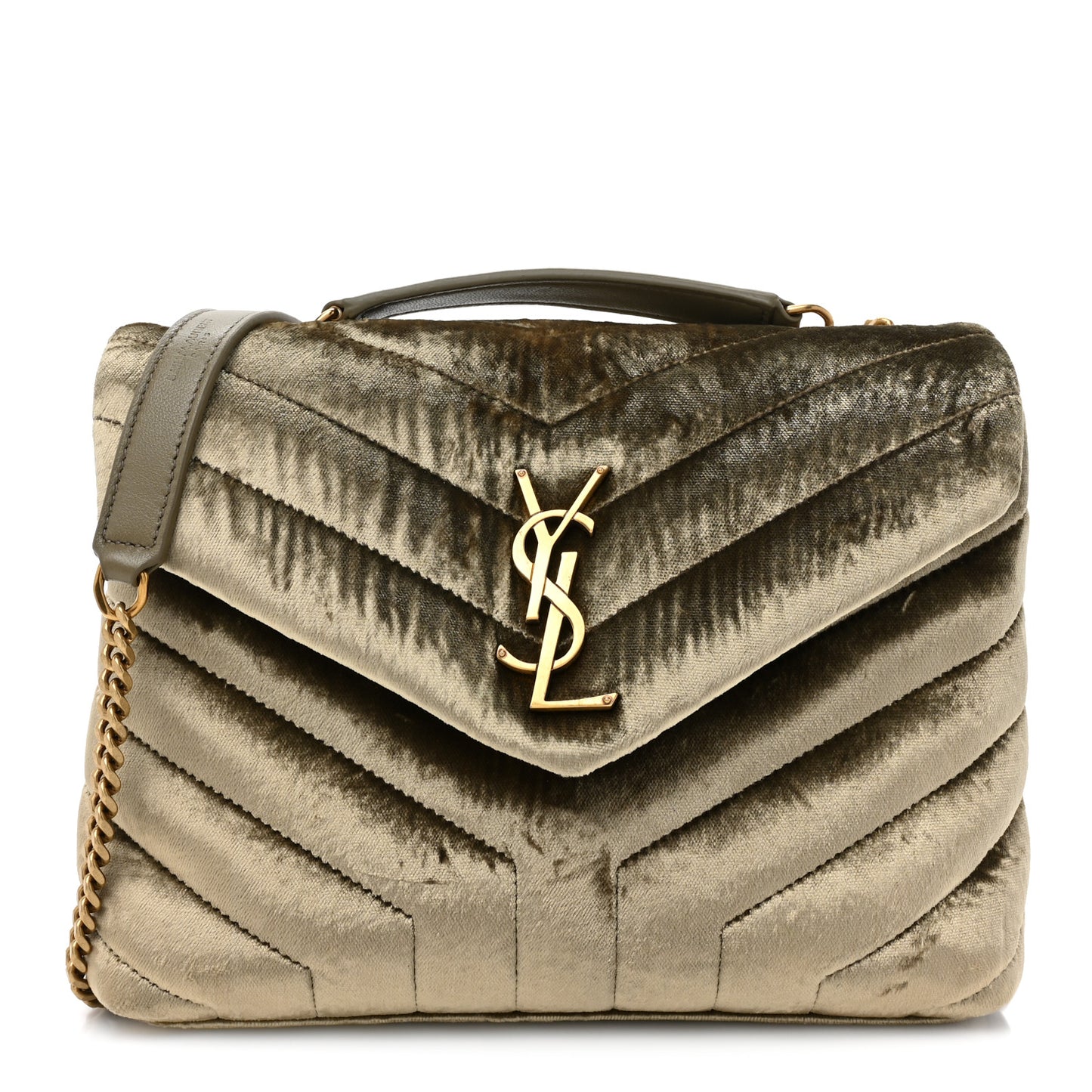 Velvet Y Quilted Monogram Small Loulou Chain Satchel Dark Vintage Olive