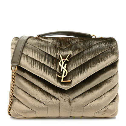 Saint Laurent Velvet Y Quilted Monogram Small Loulou Chain Satchel Dark Vintage Olive 1 of 11