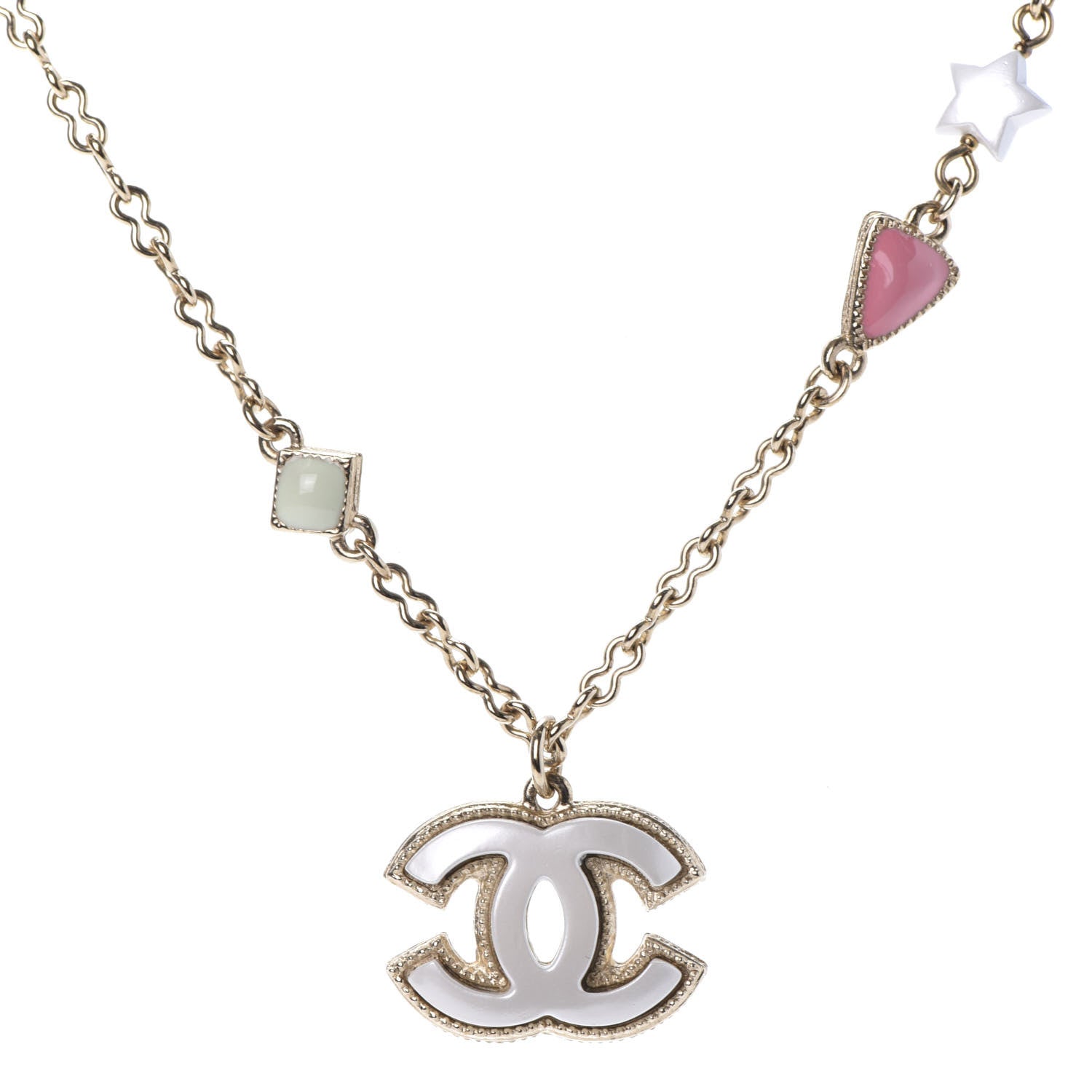 Chanel Resin Pearl Beaded CC Short Necklace Green White Pink 4 of 8