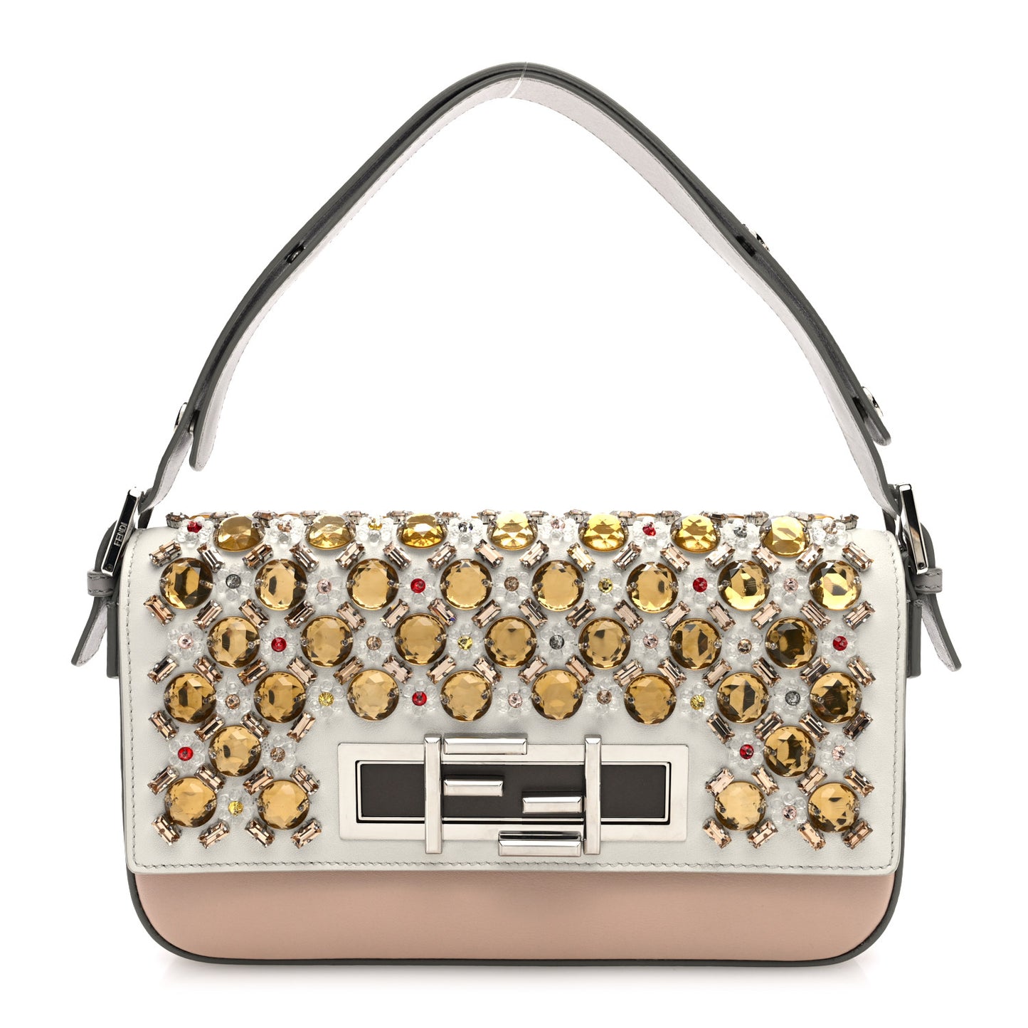 Vitello Dolce Crystal 3Baguette Shoulder Bag White Pink