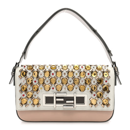 Fendi Vitello Dolce Crystal 3Baguette Shoulder Bag White Pink 1 of 9