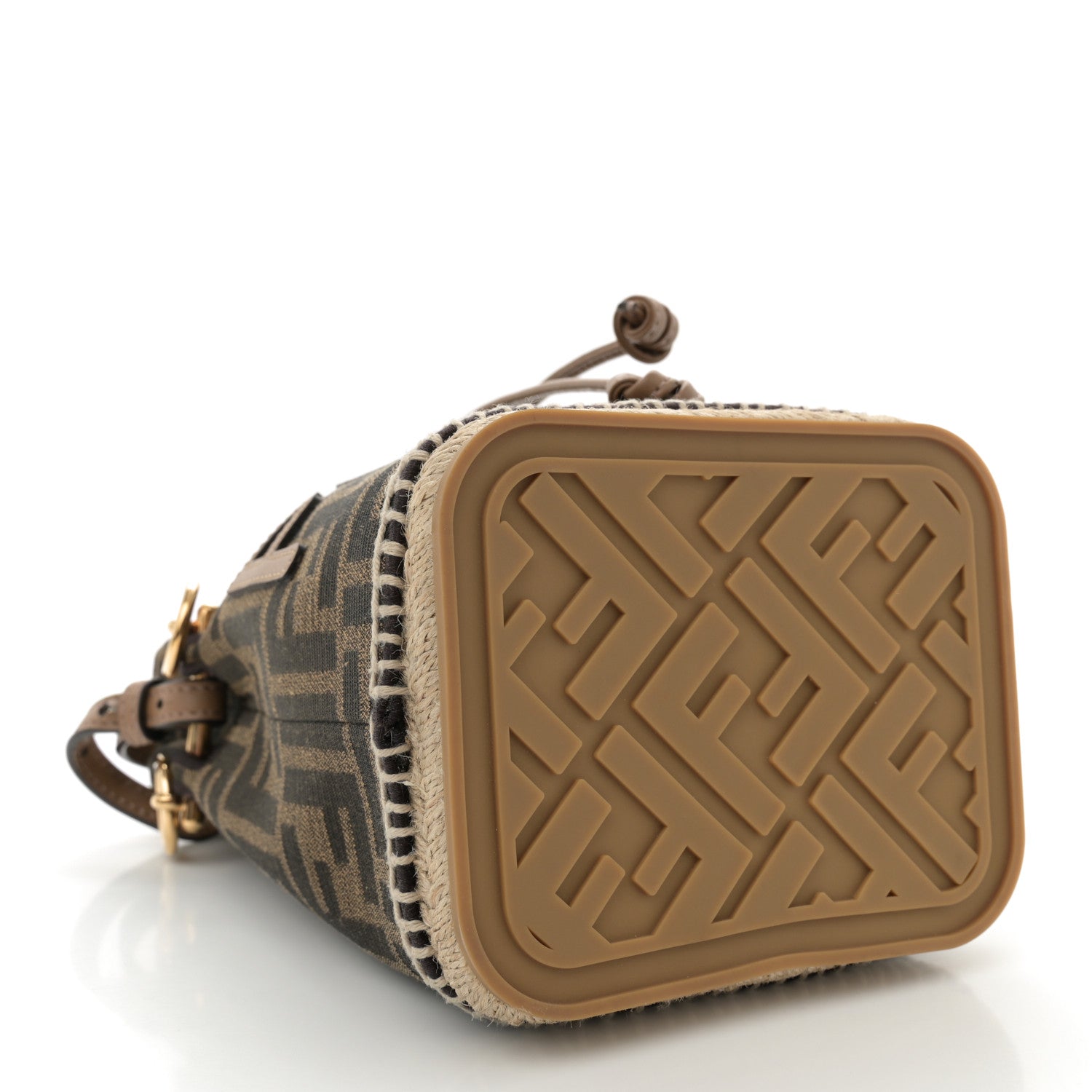 Fendi Fabric Jacquard Vitello Grace Raffia FF 1974 Logo Mini Mon Tresor Bucket Bag Tobacco Moro Sand 4 of 11
