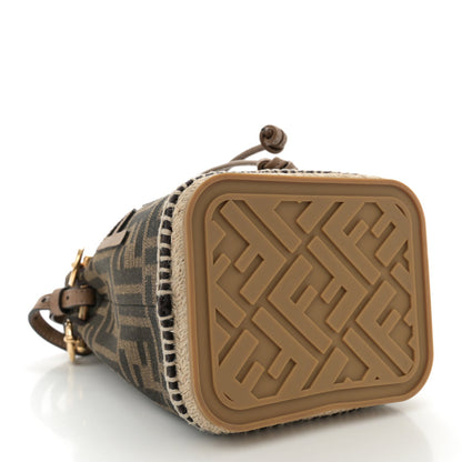 Fendi Fabric Jacquard Vitello Grace Raffia FF 1974 Logo Mini Mon Tresor Bucket Bag Tobacco Moro Sand 4 of 11