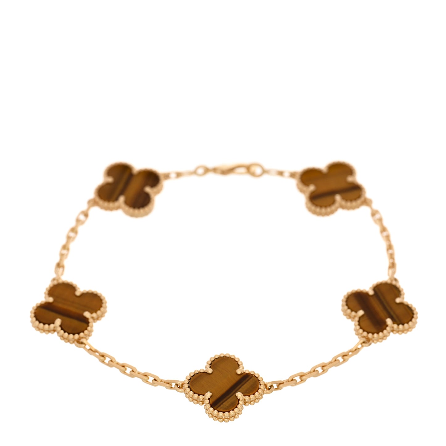 18K Yellow Gold Tiger Eye 5 Motifs Vintage Alhambra Bracelet