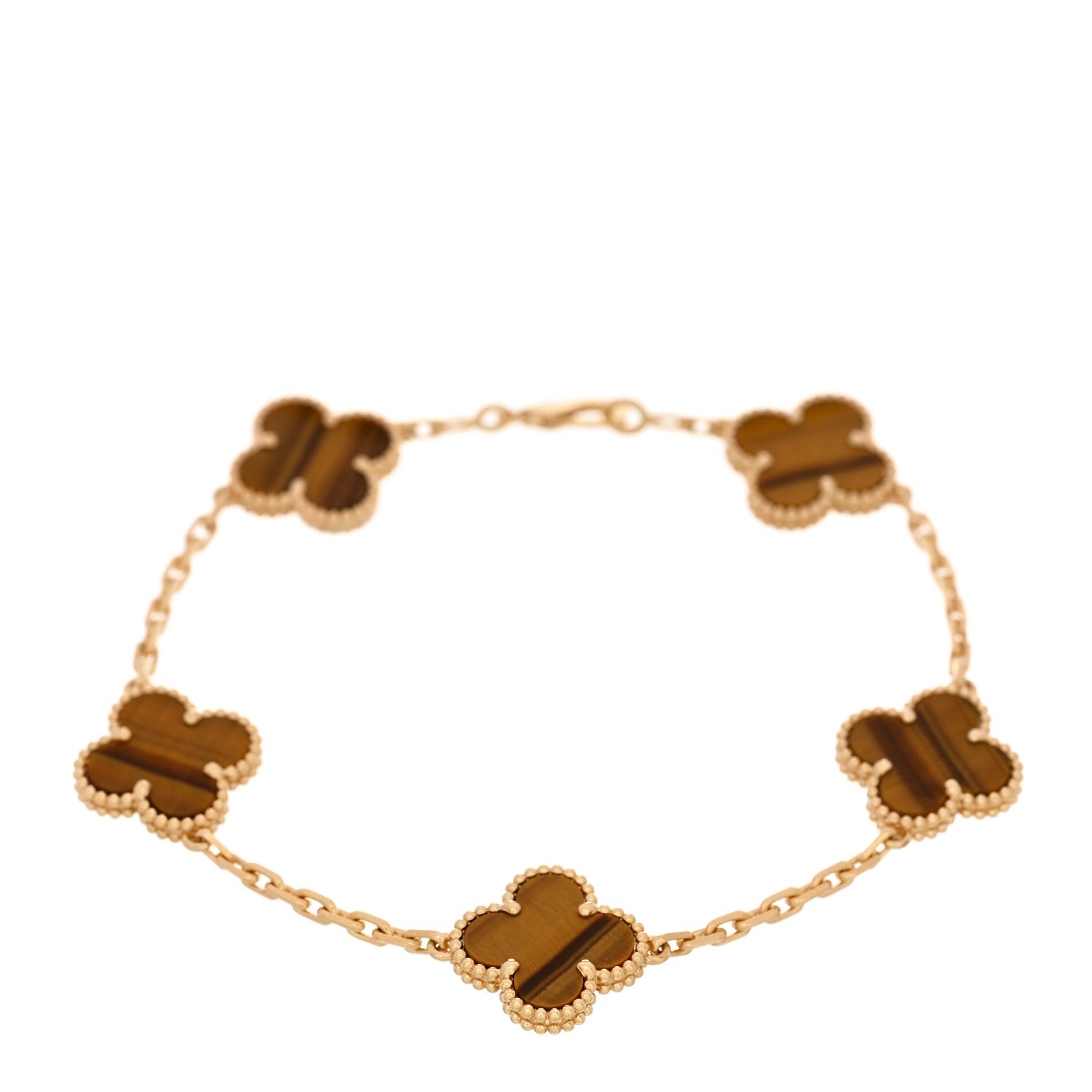 Van Cleef & Arpels 18K Yellow Gold Tiger Eye 5 Motifs Vintage Alhambra Bracelet 1 of 5