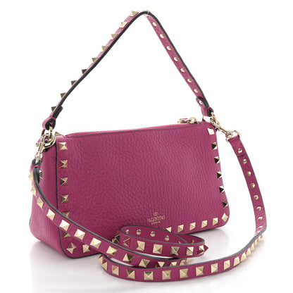 Valentino Garavani Pebbled Calfskin Small Rockstud Flip Lock Shoulder Bag Fuxia 3 of 9