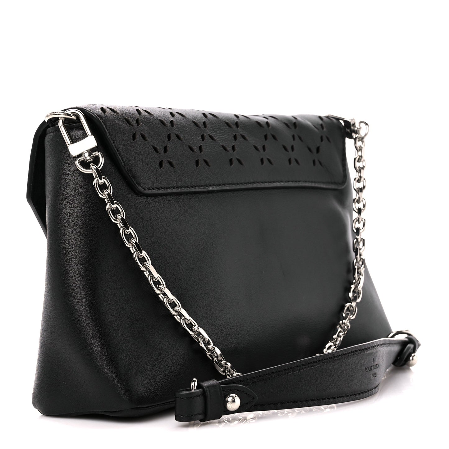 Calfskin Perforated Studded Love Note Black