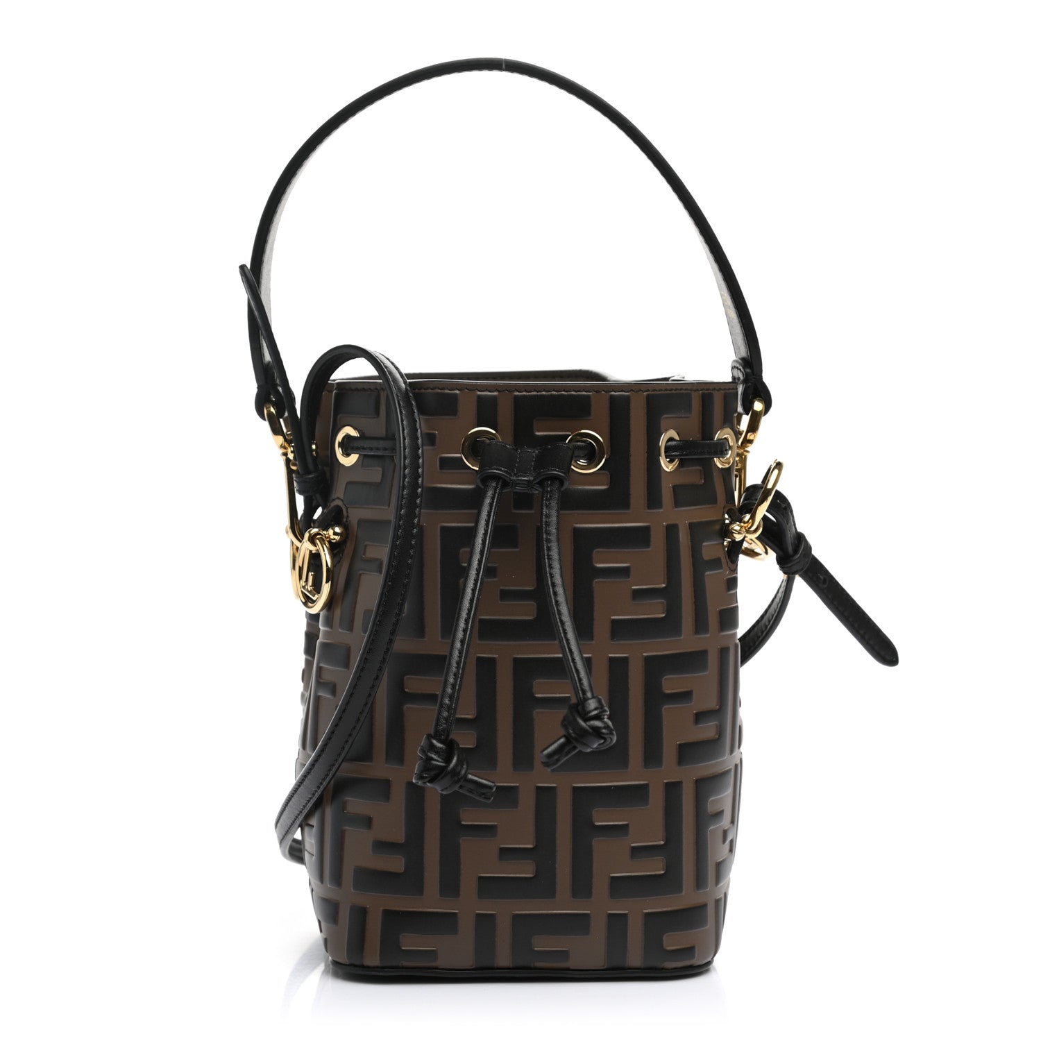 Fendi Vitello Liberty F is Fendi Bi-Color FF 1974 Embossed Mini Mon Tresor Bucket Bag Maya Black 1 of 11