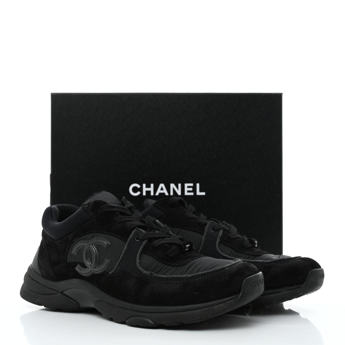 Fabric Calfskin Suede CC Mens Sneakers 42 Black