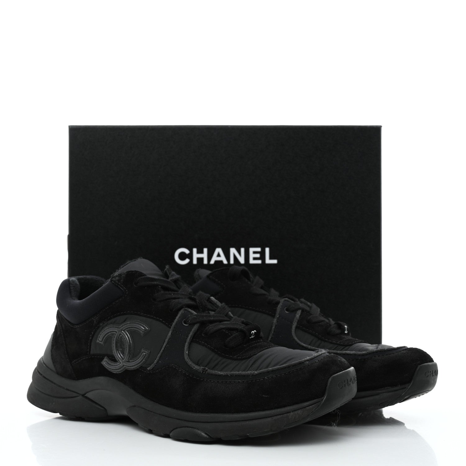 Chanel Fabric Calfskin Suede CC Mens Sneakers 42 Black 9 of 9