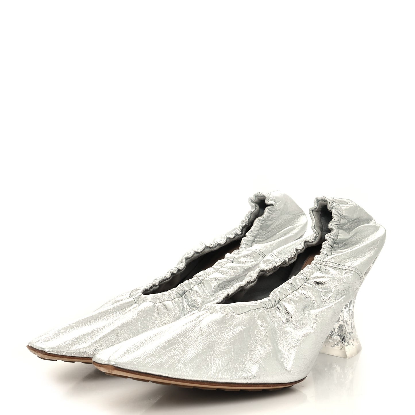 Metallic Crushed Nappa Glitter Plexiglass Almond Pumps 37 Silver