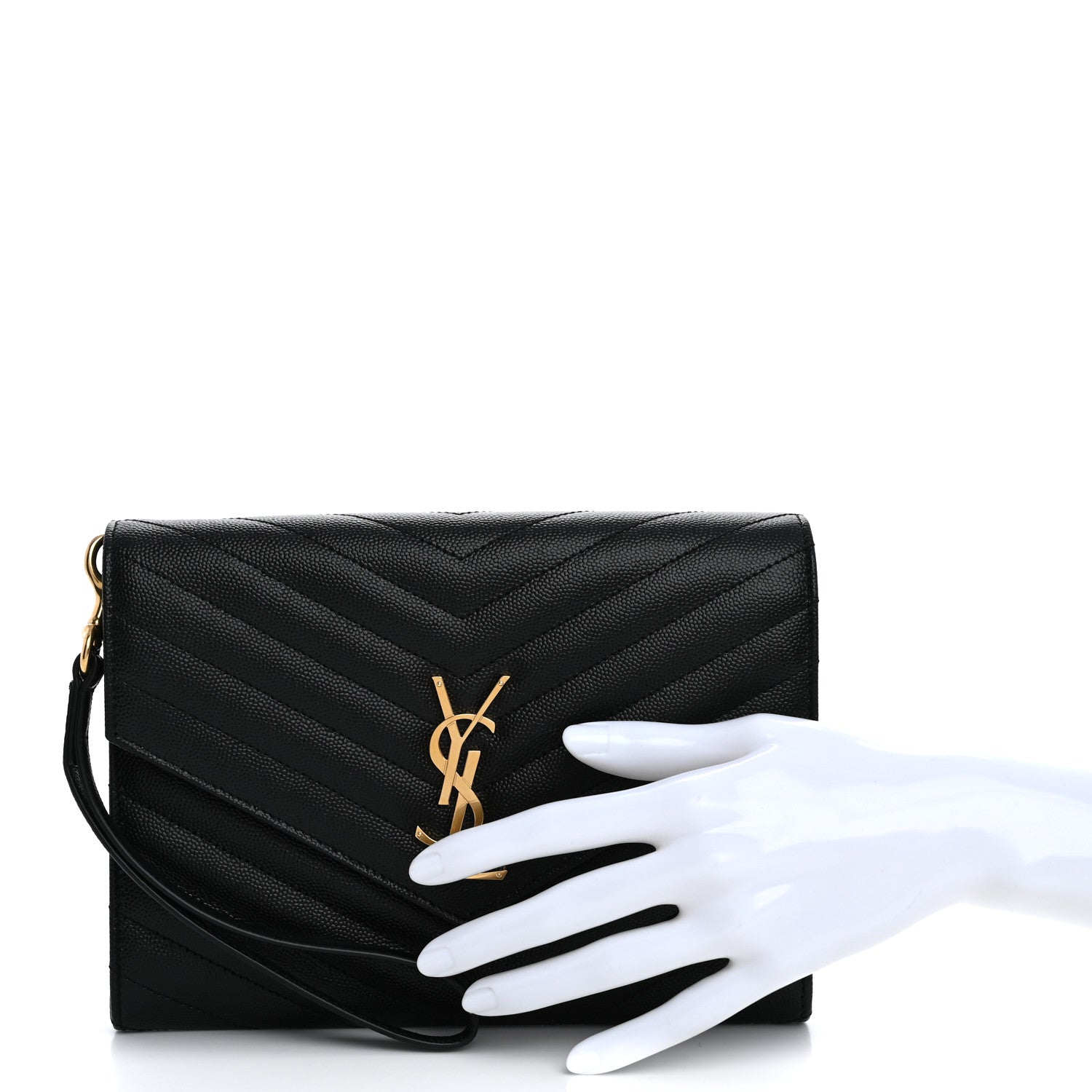 Saint Laurent Grain De Poudre Matelasse Chevron Monogram Envelope Clutch Black 2 of 11