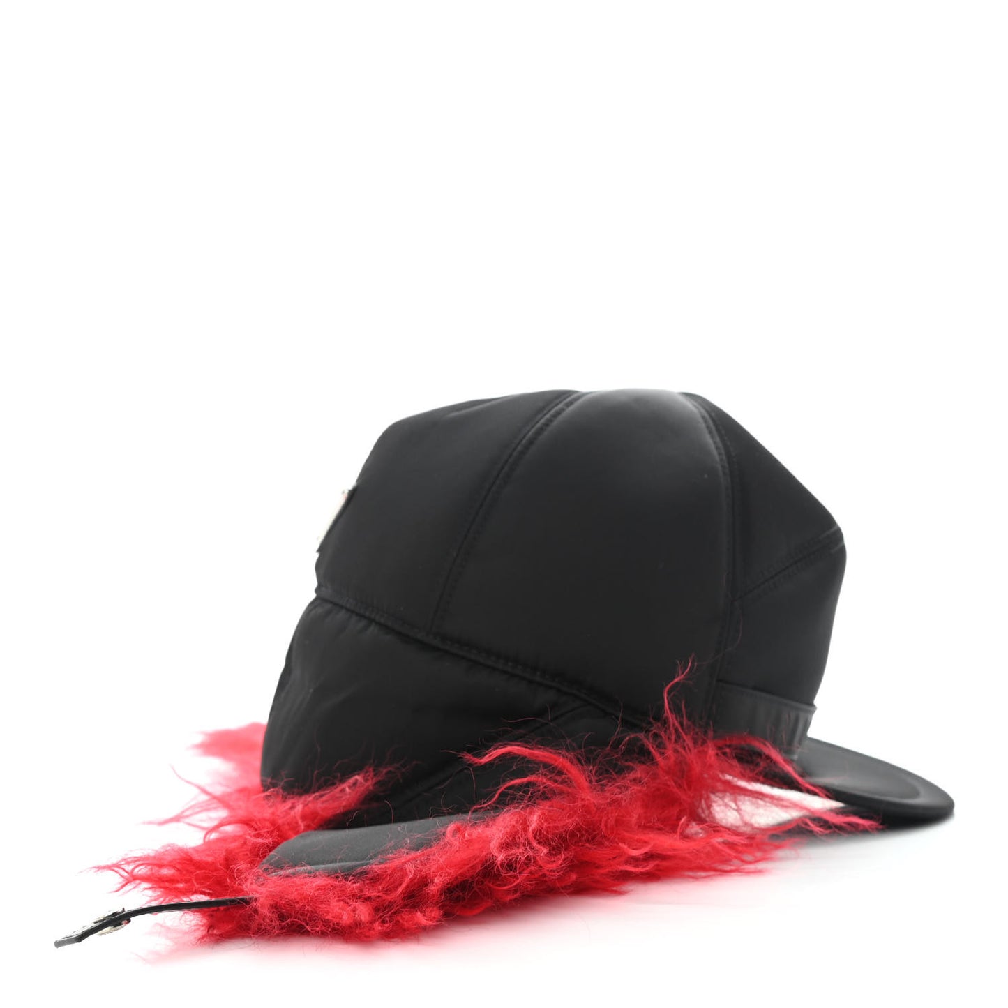 Re-Nylon Curly Faux Fur Mens Ear Flap Baseball Hat M Black Cerise